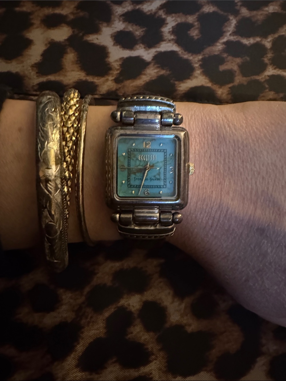 Ecclissi Vintage Style Square Dial Wristwatch - Gold Tone with Turquoise Face